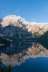 Mountain landscape reflected in the waters of Lake Braies