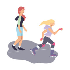 women skating and running at street vector design