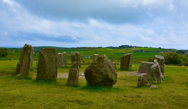 Drombeg stone circle (The Druid's Altar), is a small axial stone circle located east of Glandore, County Cork, Ireland. Drombeg is one of the most visited megalithic sites in Ireland.
