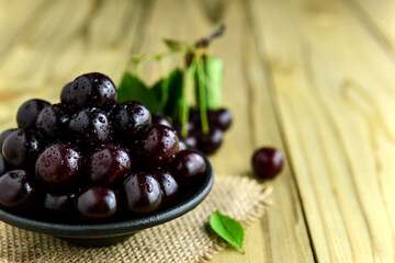 Fresh sour cherries in bowl
