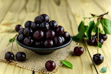 Fresh sour cherries in bowl