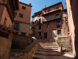 Fototapeta na wymiar Albarracín, Tereuel. Spain Albarracín is a small town in the hills of east-central Spain, above a curve of the Guadalaviar River. 10th-century Andador Tower, 16th-century Catedral del Salvador .