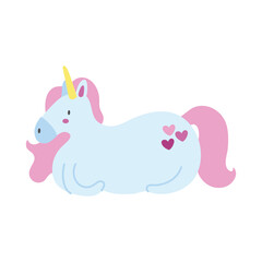 cute unicorn with hearts magical horse hand draw style icon