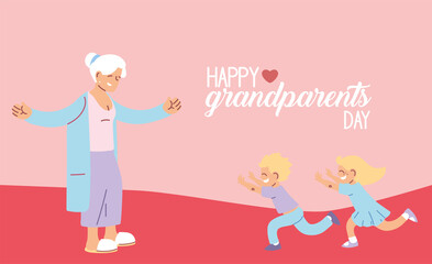 Grandmother with grandson and granddaughter of happy grandparents day vector design