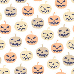 Halloween pumpkins seamless pattern on transparent background. Repetitive vector pattern.