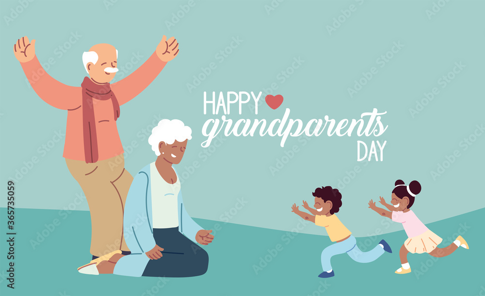 Poster grandmother and grandfather with grandchildren of happy grandparents day vector design