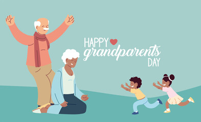 Grandmother and grandfather with grandchildren of happy grandparents day vector design