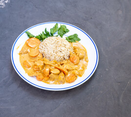 rice, curry, chili, chicken, spicy, Arabic, Asia , Indian food, background, bowl, butter, carrot, cooking, cream, culture, delicious, diet, dinner, eat, food, fresh, fried, gray, green, healthy, herbs