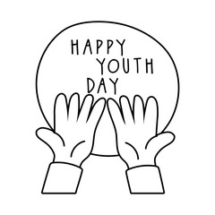 happy youth day lettering with hands symbols line style