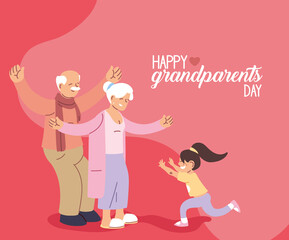 Grandmother and grandfather with granddaughter of happy grandparents day vector design