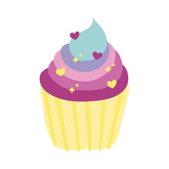 sweet cupcake with hearts ships hand draw style