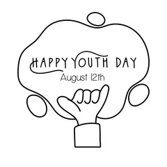 happy youth day lettering with hand rock and roll symbol line style