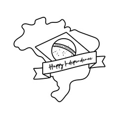 happy independence day brazil card with flag in map line style