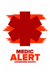 Medic Alert Awareness Month in August. Medical bracelets. First aid, emergency. Medical design. Celebration in United States. Poster, greeting card, banner and background. Vector illustration