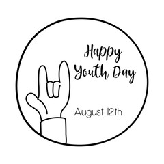 Fototapeta premium happy youth day lettering with hand rock and roll symbol line style