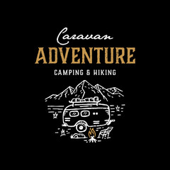 illustration logo vector graphics of adventure in a caravan, good for adventure logos