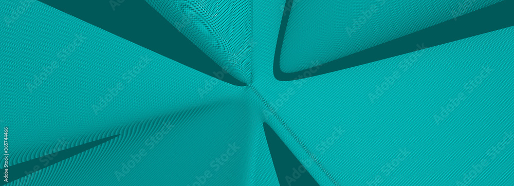 Poster Ultra wide image made of aqua monochromic 3D curved abstract background image made of plain spotted patterns with shadow perspectives. blue and illustration
