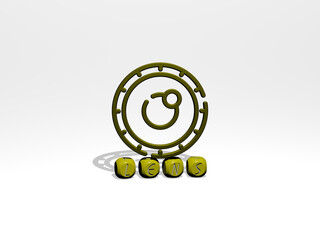 3D graphical image of lens vertically along with text built by metallic cubic letters from the top perspective, excellent for the concept presentation and slideshows. background and illustration