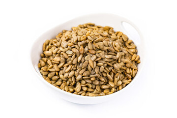 Sunflower Kernels Roasted Seeds Isolated on White Background. Selective focus.