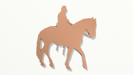 horse on the wall. 3D illustration of metallic sculpture over a white background with mild texture. animal and beautiful © Ali