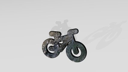 BICYCLE made by 3D illustration of a shiny metallic sculpture casting shadow on light background. bike and city