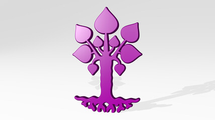 tree made by 3D illustration of a shiny metallic sculpture with the shadow on light background. christmas and beautiful