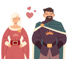 Medieval princess with red dress and prince vector design