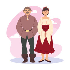 Medieval woman and man couple vector design