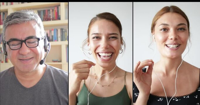 man and two   woman. on video conference 