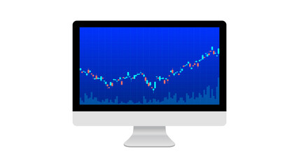 Fototapeta premium Trading chart displayed on computer screen (blue background)