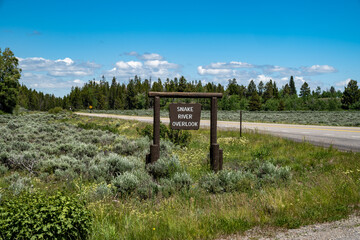 Fototapeta na wymiar Grand Teton National Park as seen from the Snake River Overlook - sign