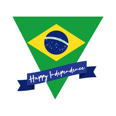 happy independence day brazil card with flag in triangle flat style