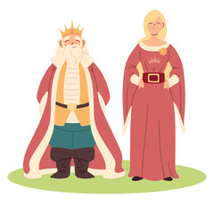 Medieval princess with red dress and king vector design