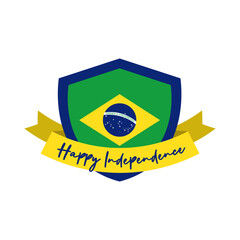 happy independence day brazil card with flag in shield