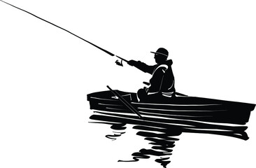 silhouette of a fisherman with fishing rod