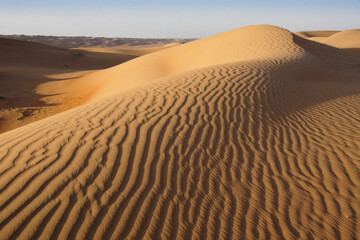 Fototapeta na wymiar Contours of sand dunes at Sharqiya Sands (Wahiba Sands), Oman