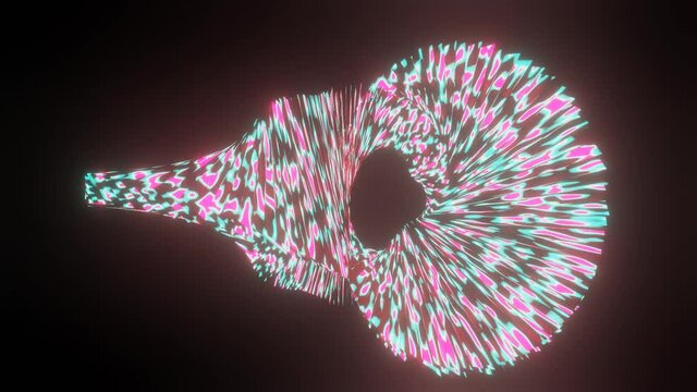 HD video animation of 3d rendering colorful barbed unique object rotating on its axis in slow motion, isolated on black background.