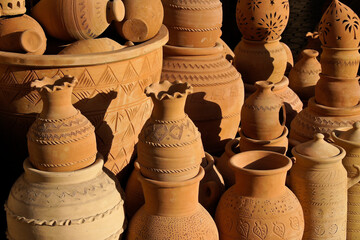 Clay pots for sale in open-air market, Nizwa, Sultanate of Oman