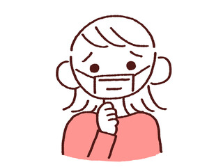 心配するマスク姿の若い女性