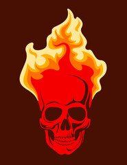 Burning skull illustration in simple retro style. Vector illustration.