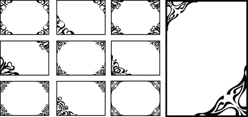 Set of Vector Design of a Black Wood Ornament Frame Box a Nature Theme