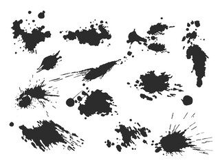 Vector black and white ink splash, blot and brush stroke, spot, spray, smudge, spatter, splatter, drip, drop, ink blob brush, paint spot, spray, smudge Grunge textured elements for design, background.