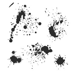 Vector black and white ink splash, blot and brush stroke, spot, spray, smudge, spatter, splatter, drip, drop, ink blob brush, paint spot, spray, smudge Grunge textured elements for design, background.