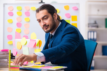 Young male employee in conflicting priorities concept