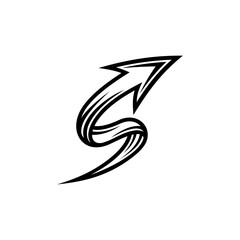 Letter S with arrow logo, vintage black and white logo style