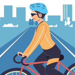 Man riding bike at city vector design