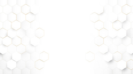 Abstract Technology, Futuristic Digital Hi Tech Concept. Abstract White and Gold Hexagonal Background. Luxury White Pattern. Vector Illustration