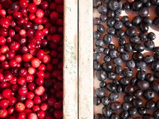 Berries compare in a market at Helsinki, Finland