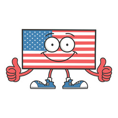 Happy smiling american flag cartoon character