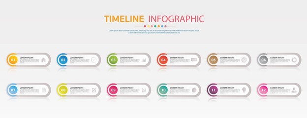 Timeline for 12 months or 1 year, Infographic chart template for business.road map.